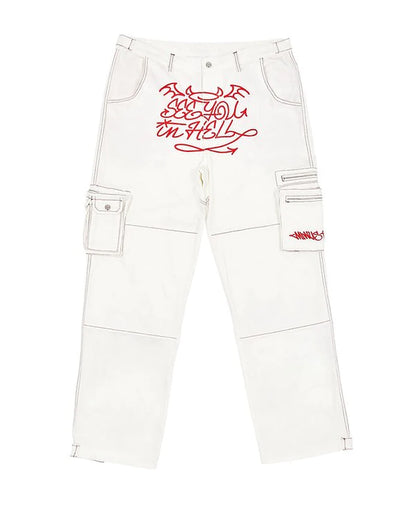 New American Street Trend Y2K Retro Printed Jeans for Men and Women Loose Straight Wide-Leg Pants Ins Casual Hip-Hop Trousers